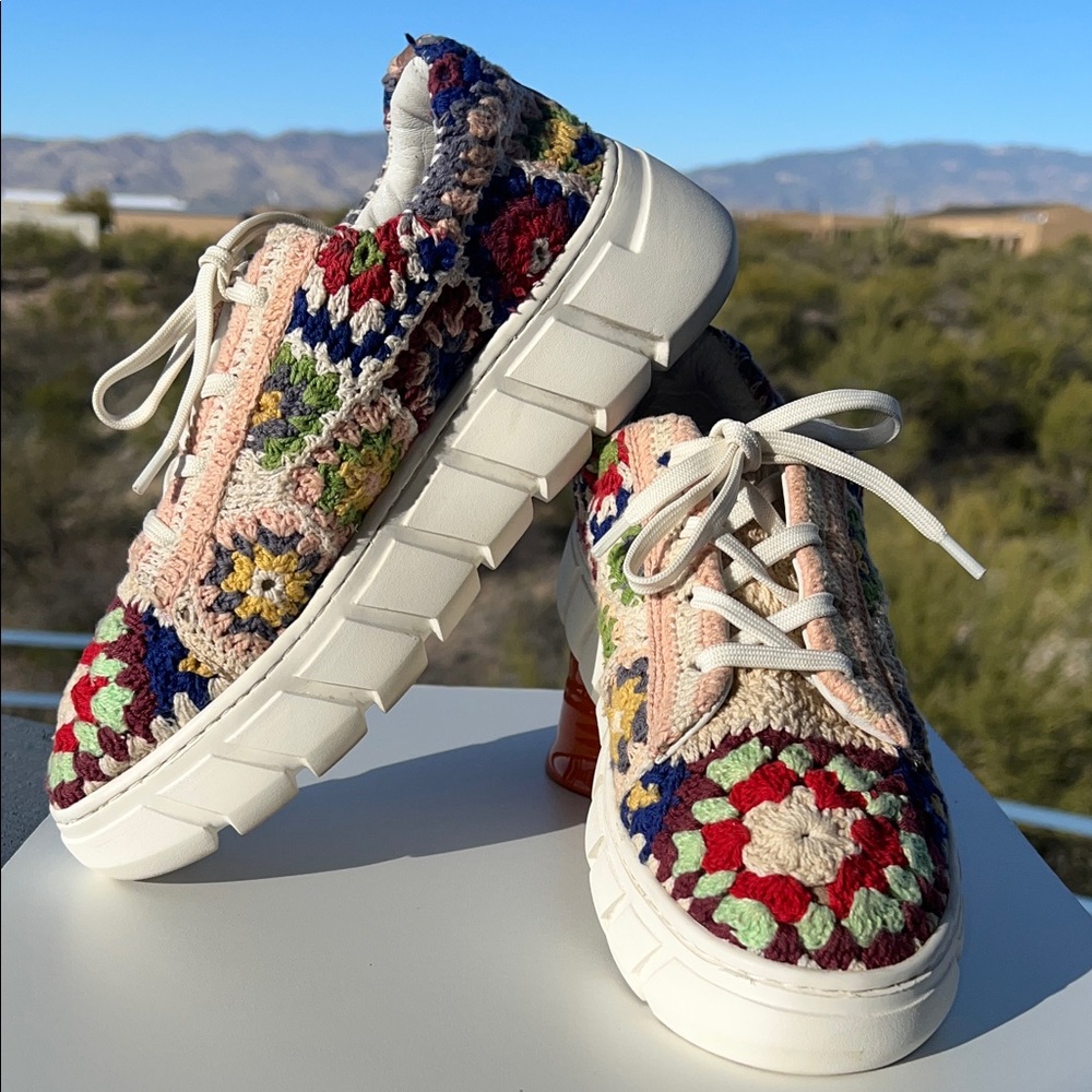 Free People Catch Me If You Can Multicolor Floral Crochet Platform Sneakers